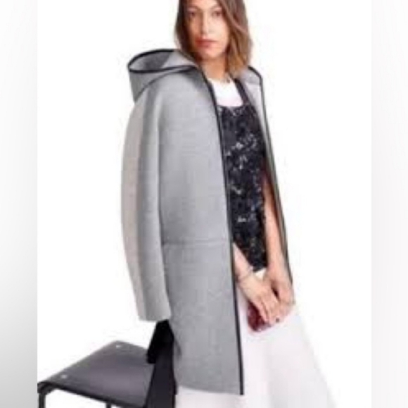 J Crew Stadium Cloth Color Blocked Coat Leather Detail Like NEW 4 - Picture 3 of 9